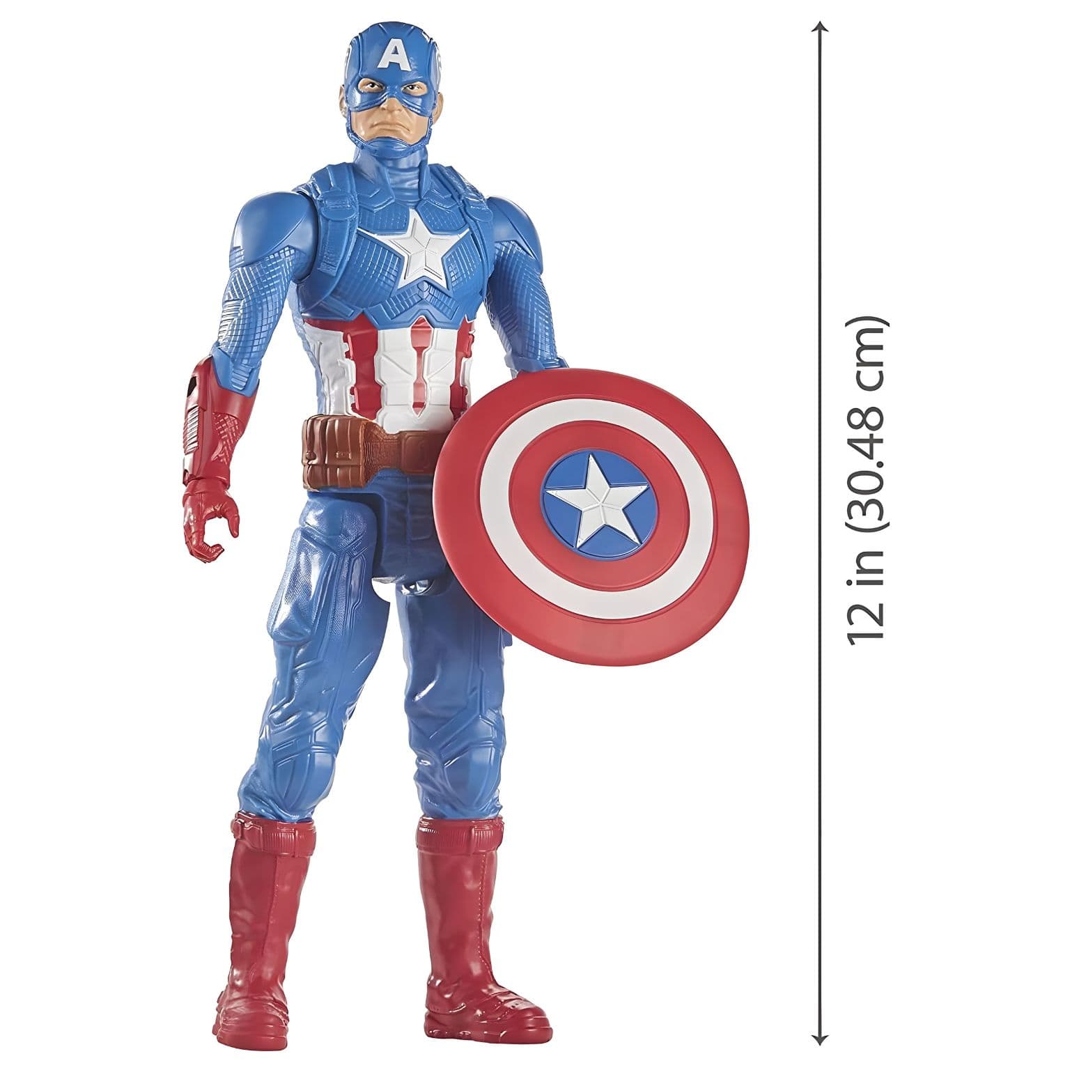 Figura Titan Capitão América azul, vermelha e branca com escudo