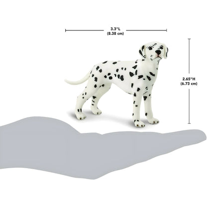 Figura de borracha Dálmata com dimensões sobre a mão