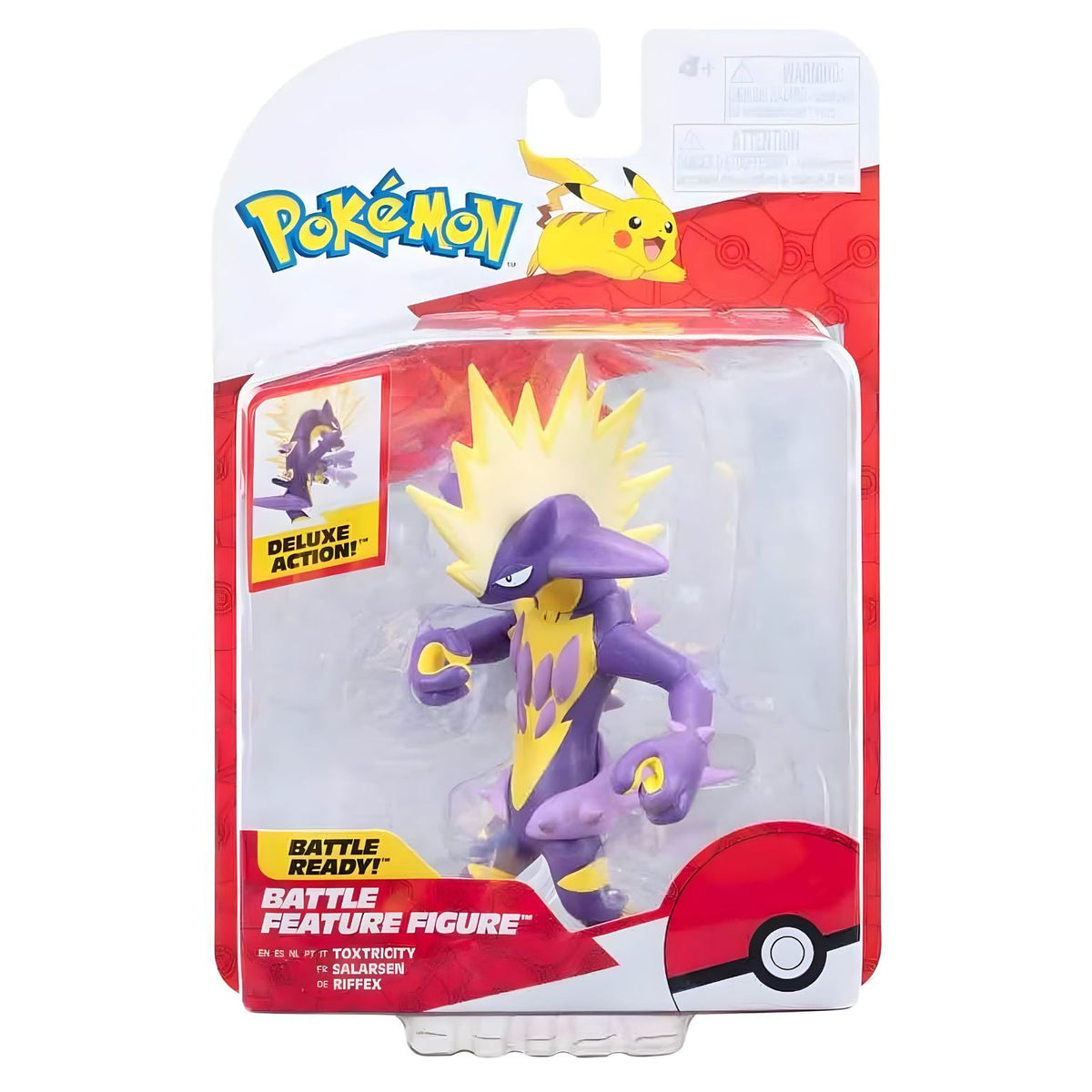 Figura de Batalha Pokémon Toxtricity roxa e amarela