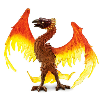 Figura de borracha Fénix com asas abertas em laranja e amarelo