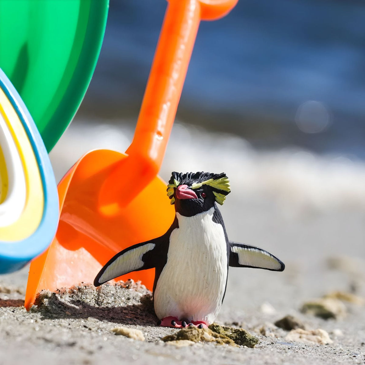 Figura Safari Ltd de pinguim-saltador-da-rocha para brincadeira imaginativa