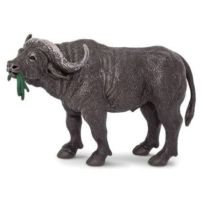 Figura de borracha – Búfalo africano com chifres curvos e erva na boca
