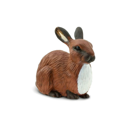 Figura de borracha Coelho castanho com peito branco, deitado e visto de lado