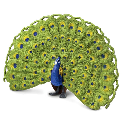 Figura de borracha Pavão com cauda verde aberta em leque