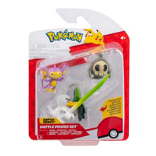 Figuras Pokémon Aipom, Sirfetch’d e Duskull em conjunto