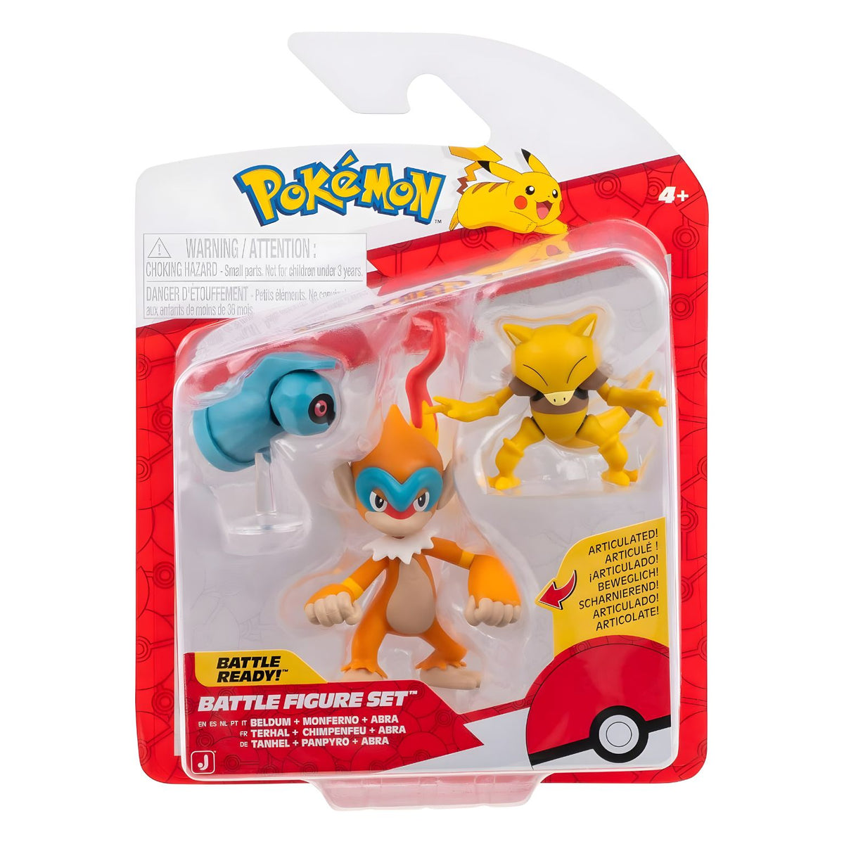 Conjunto de figuras Pokémon Beldum, Monferno e Abra da Jazwares