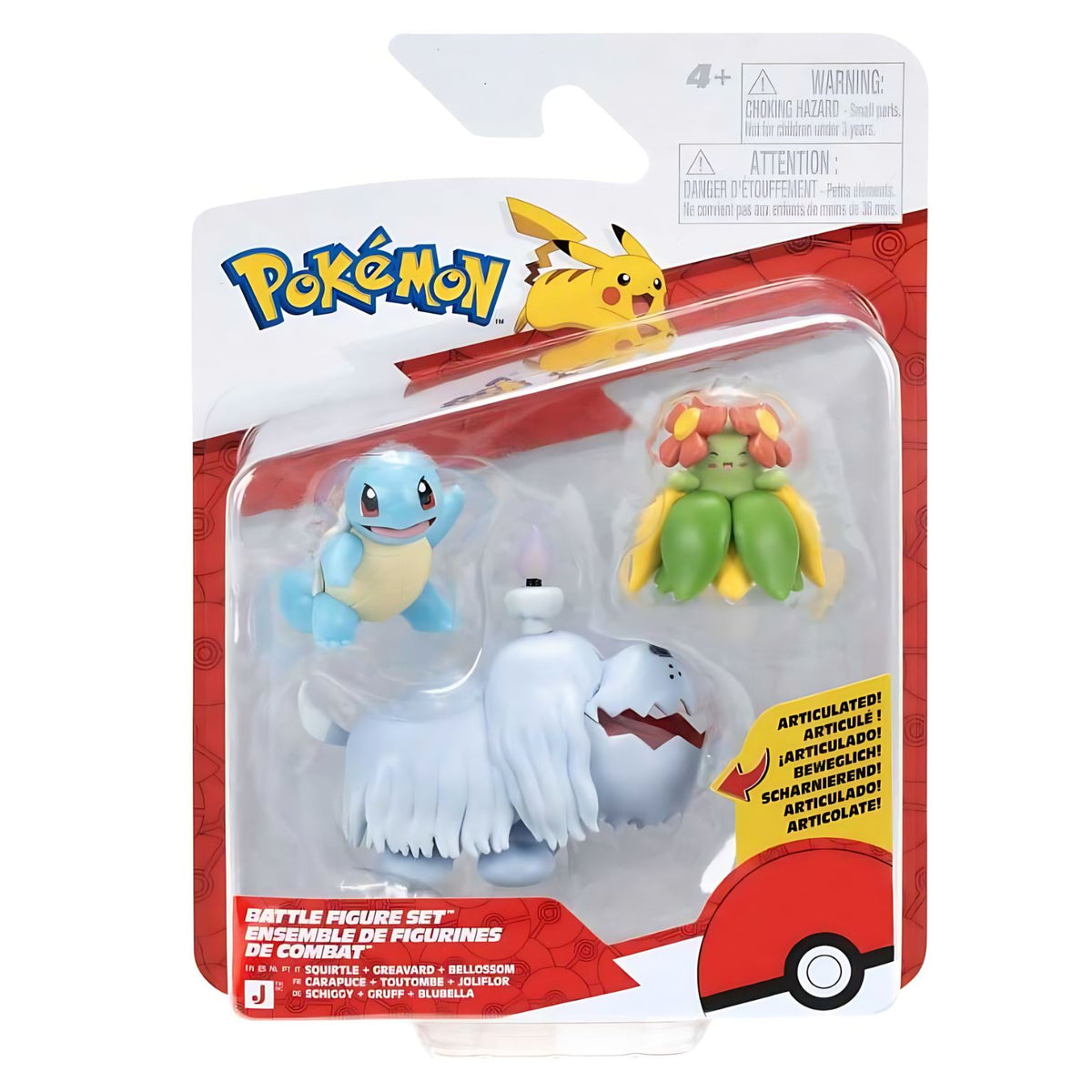 Figuras Pokémon Squirtle, Greavard e Bellossom