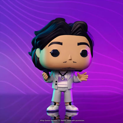 Funko POP! K-POP Demon Hunters Bobby sobre fundo roxo