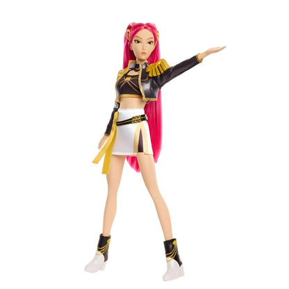 Boneca K-Pop Demon Hunters Mira Musical Golden de cabelo rosa e casaco com dragonas