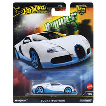 Hot Wheels Premium Bugatti Veyron branco e azul, miniatura 1:64 da coleção Hammer Drop