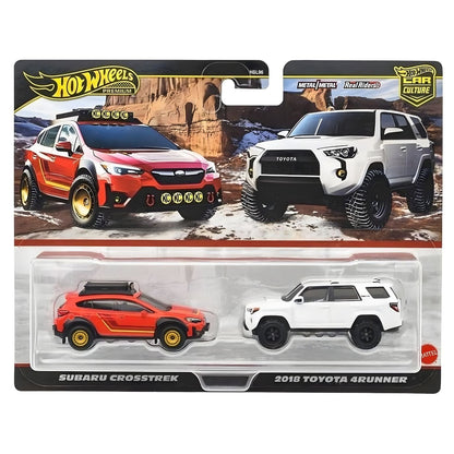 Hot Wheels Subaru Crosstrek vermelho e 2018 Toyota 4Runner branco conjunto de carros de aventura