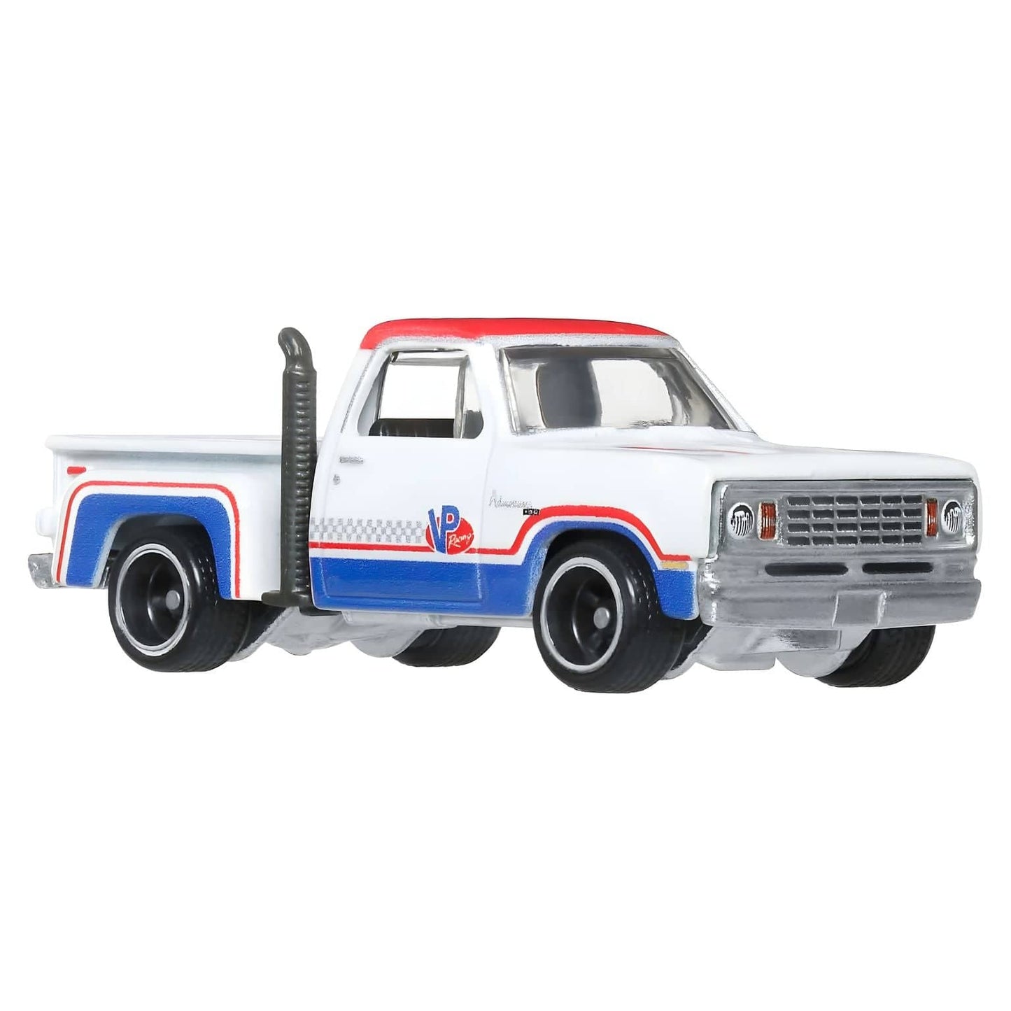 Hot Wheels Boulevard Dodge LI L Red Truck 1978 miniatura pickup branca com tejadilho vermelho e detalhes azuis e vermelhos