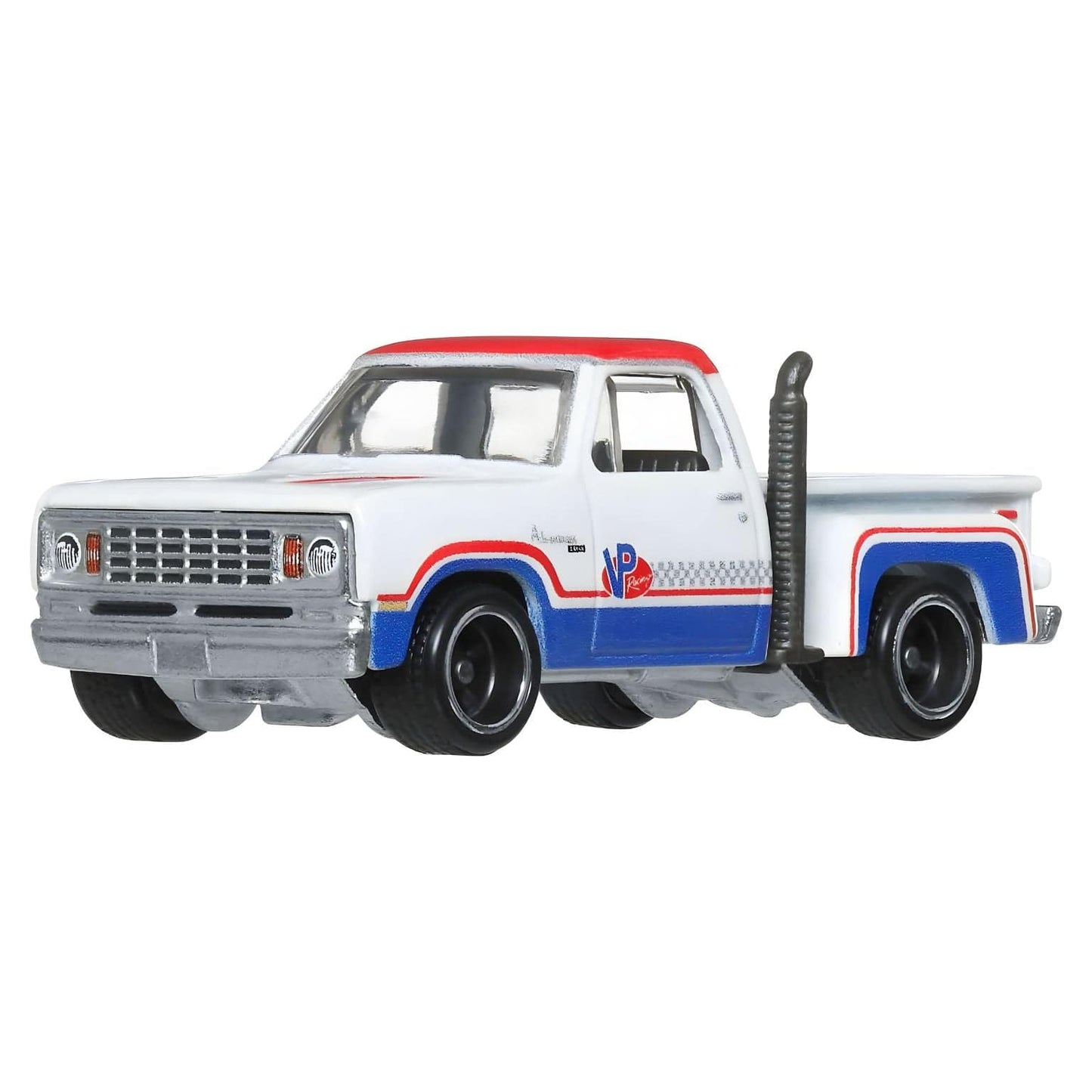 Hot Wheels Boulevard Dodge LI L Red Truck 1978 miniatura pickup branca com tejadilho vermelho e detalhes azuis e vermelhos
