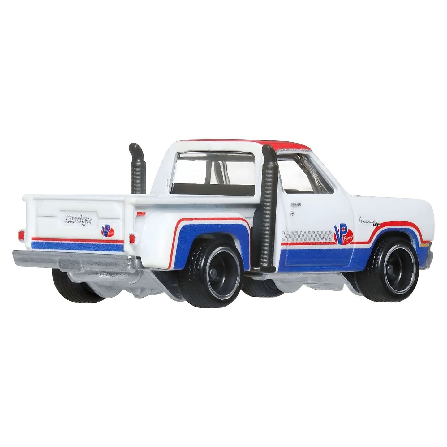 Hot Wheels Boulevard Dodge LI L Red Truck 1978 miniatura pickup branca com tejadilho vermelho e detalhes azuis e vermelhos