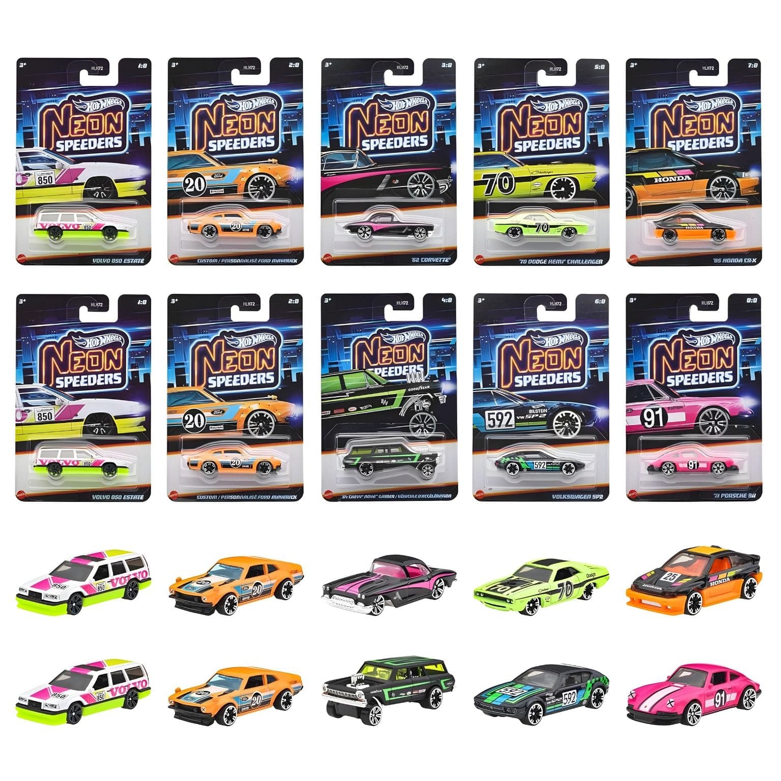 Hot Wheels Neon Speeders Mattel carrinhos coloridos com envio aleatório