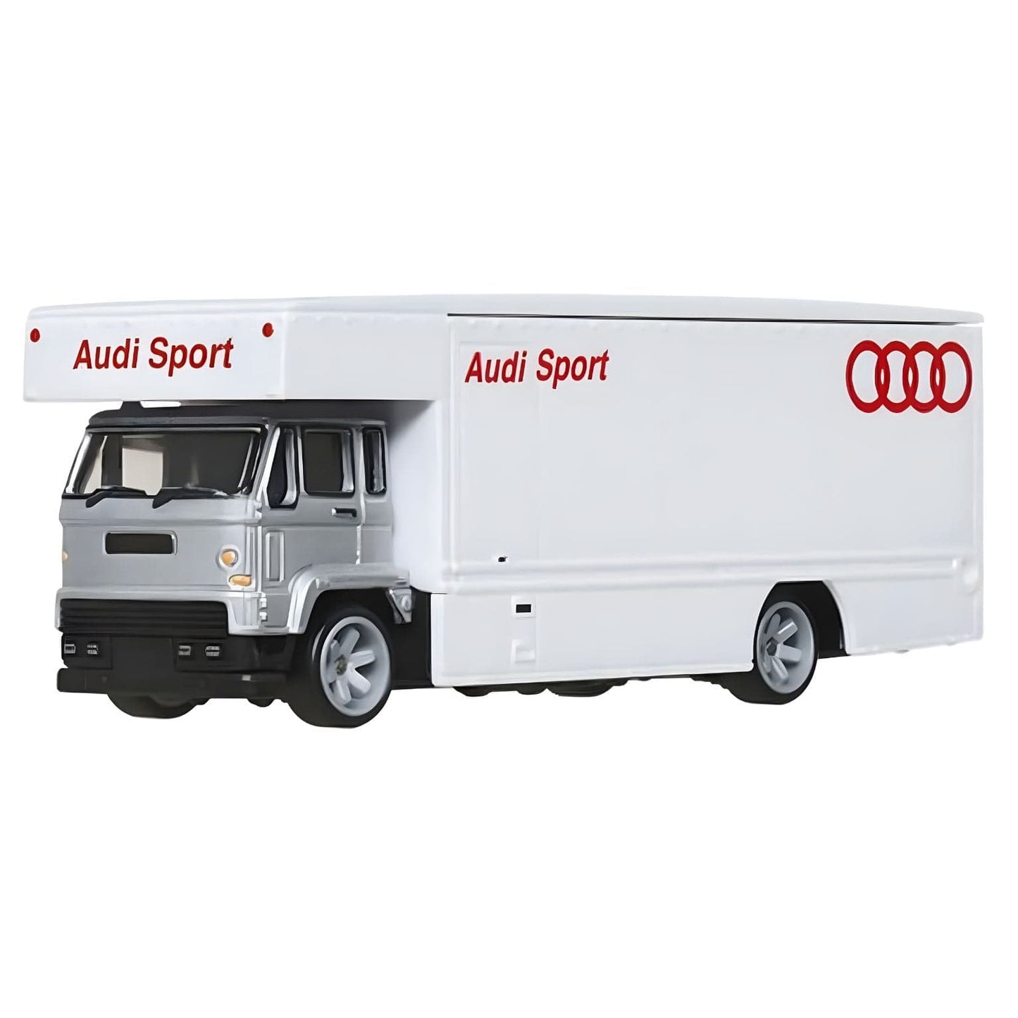 Hot Wheels Team Transport Audi S4 quattro e Fleet Flyer camião branco Audi Sport carro prateado com grafismo vermelho