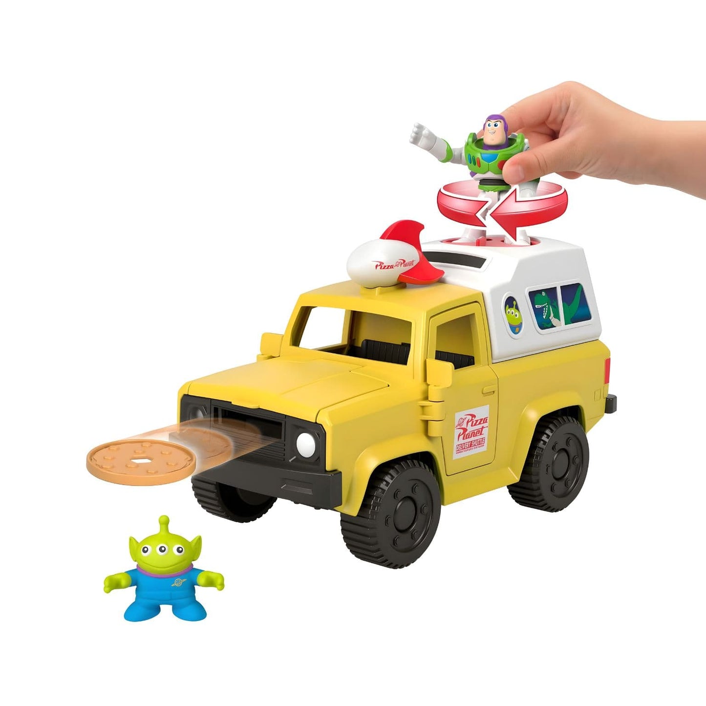 Buzz Lightyear e Alien no camião Pizza Planet