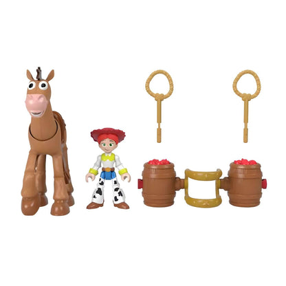 Figuras Imaginext Jessie e Bullseye com laços e barris
