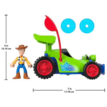 Imaginext Toy Story Woody e Kart com discos e medidas indicadas