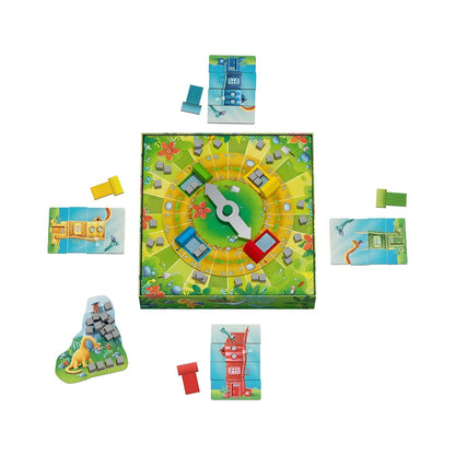 Jogo A Equipa de Construção dos Dinossauros montado com casas e peças
