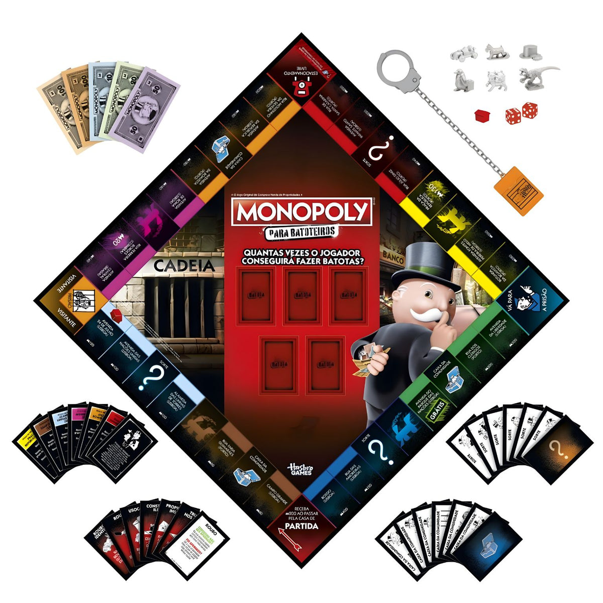 Monopoly Edição Batoteiros, vista adicional da embalagem ilustrada do jogo
