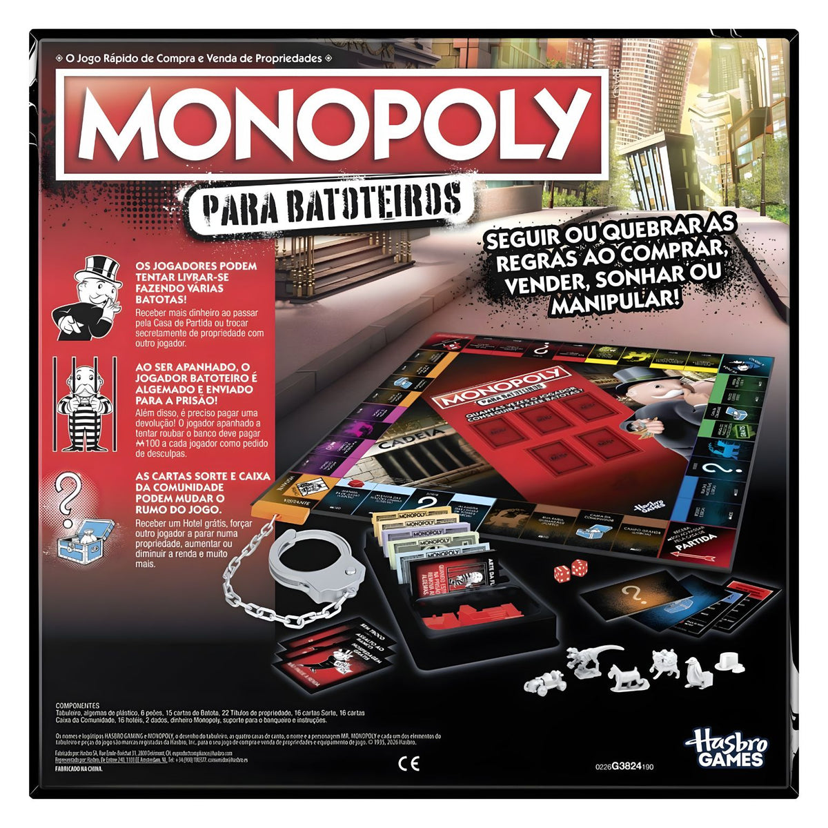 Monopoly Batoteiros da Hasbro, detalhe gráfico da embalagem do jogo