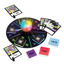 Jogo de Tabuleiro Hitster Music Bingo com roleta luminosa e cartas coloridas para bingo musical