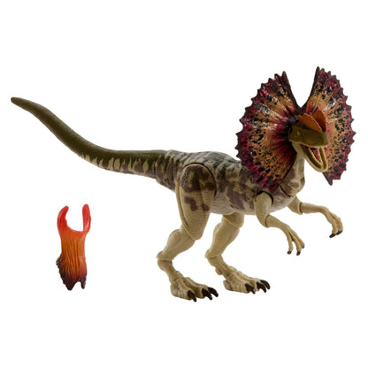 Figura Dilofossauro Jurassic World Hammond Collection com gola aberta e acessório