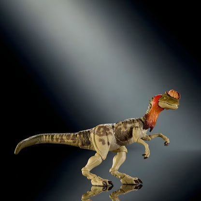 Dilofossauro Jurassic World Hammond Collection com gola fechada, vista lateral