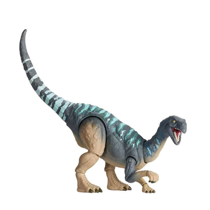 Jurassic World Hammond Collection Mussaurus na embalagem com tons azulados e riscas turquesa, logótipo Jurassic World e selo Hammond Collection