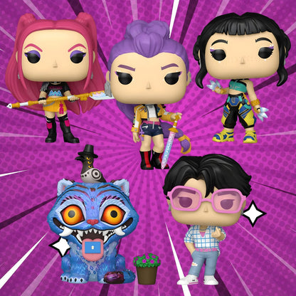 Funko Pop K-Pop Demon Hunters Mira com cabelo rosa e arma decorativa