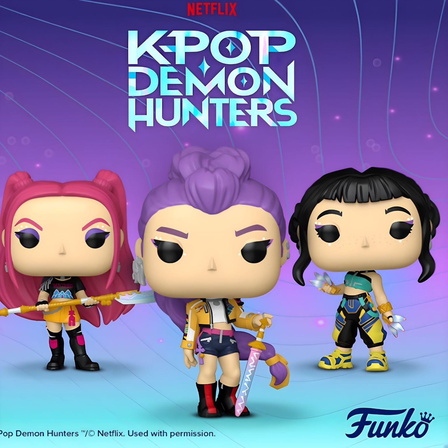 Funko Pop K-Pop Demon Hunters Mira com cabelo rosa e arma decorativa
