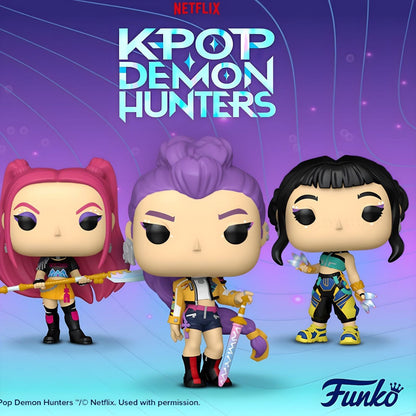 Funko Pop K-Pop Demon Hunters Mira com cabelo rosa e arma decorativa