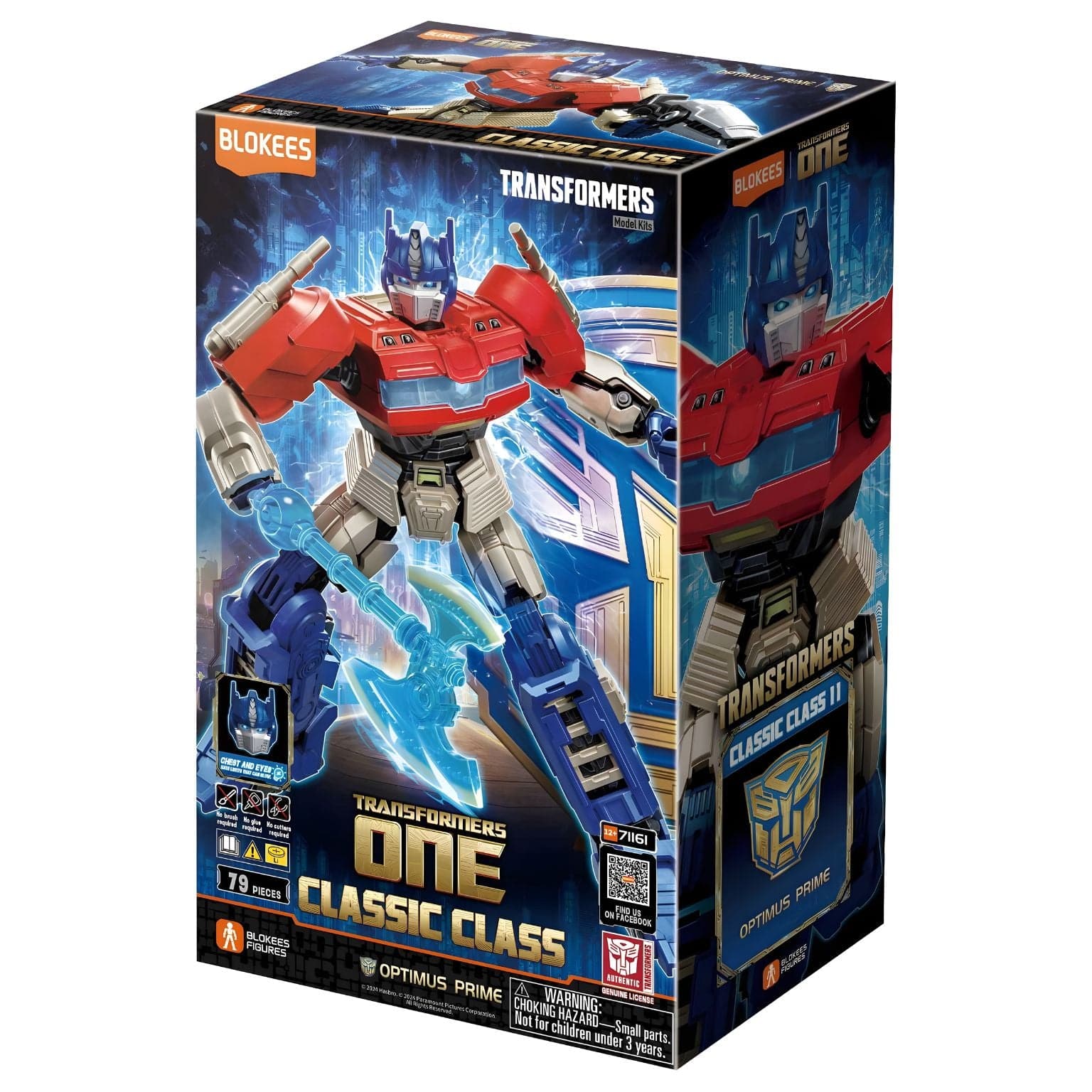 Kit Blokees Transformers  One Optimus Prime figura de montar vermelha e azul com acessório de batalha