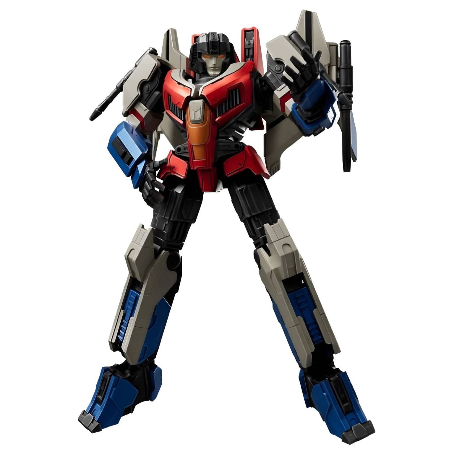 Kit Blokees Transformers Starscream figura Transformers em pose dinâmica com cores vermelho azul e cinza