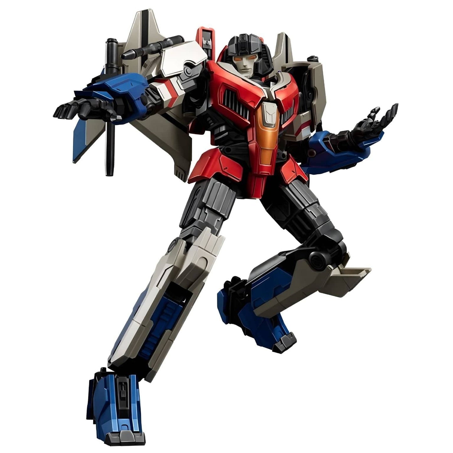 Kit Blokees Transformers Starscream figura Transformers em pose dinâmica com cores vermelho azul e cinza