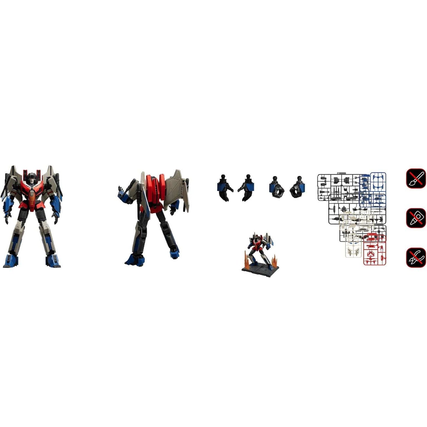 Kit Blokees Transformers Starscream figura Transformers em pose dinâmica com cores vermelho azul e cinza