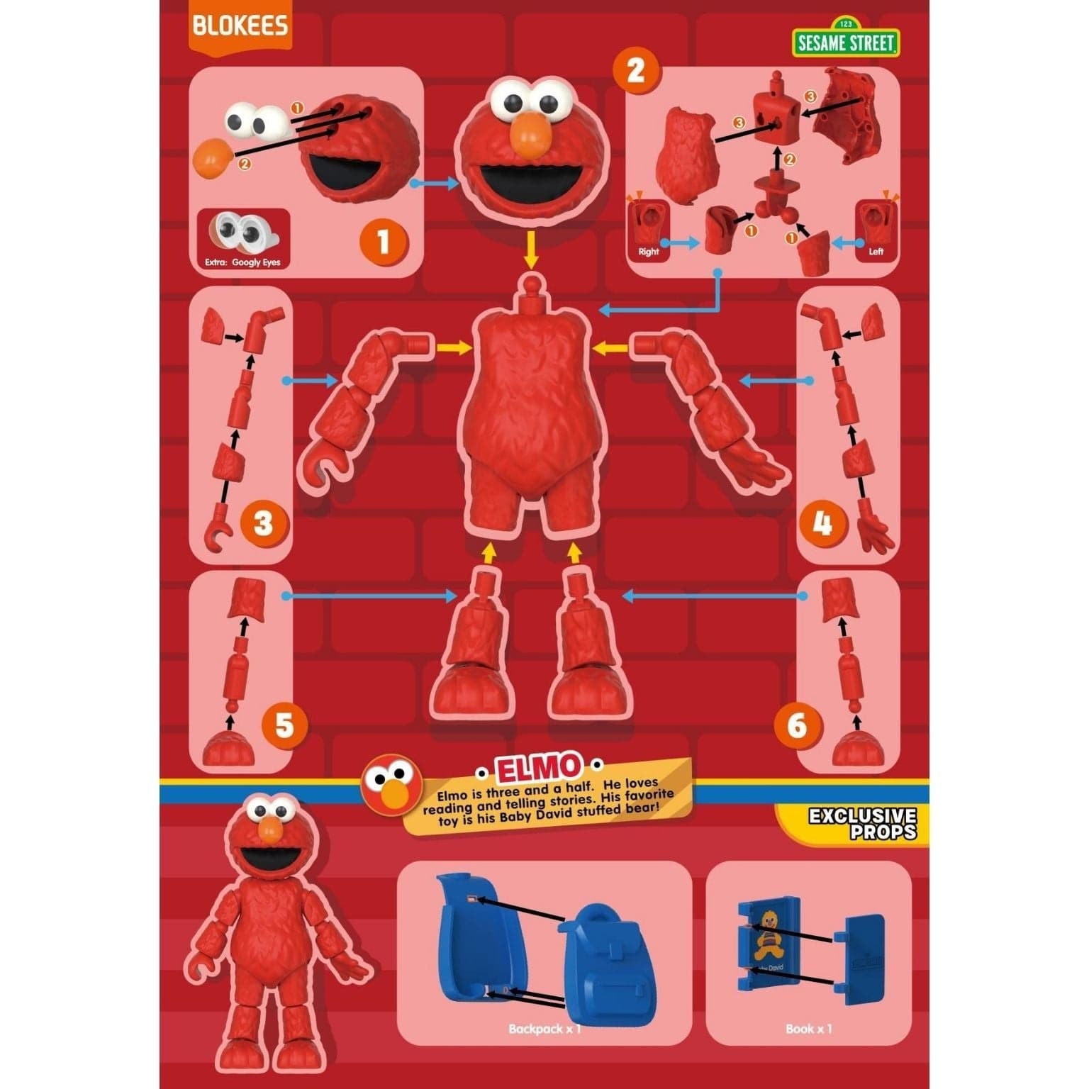 Kit Blokees Rua Sésamo série 1 com Monstro das Bolachas, Abby Cadabby, Elmo e Big Bird para montar