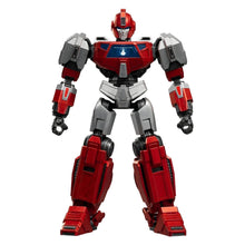Kit Blokees Transformers Ironhide figura robô vermelha e cinzenta com canhão em pose de ação