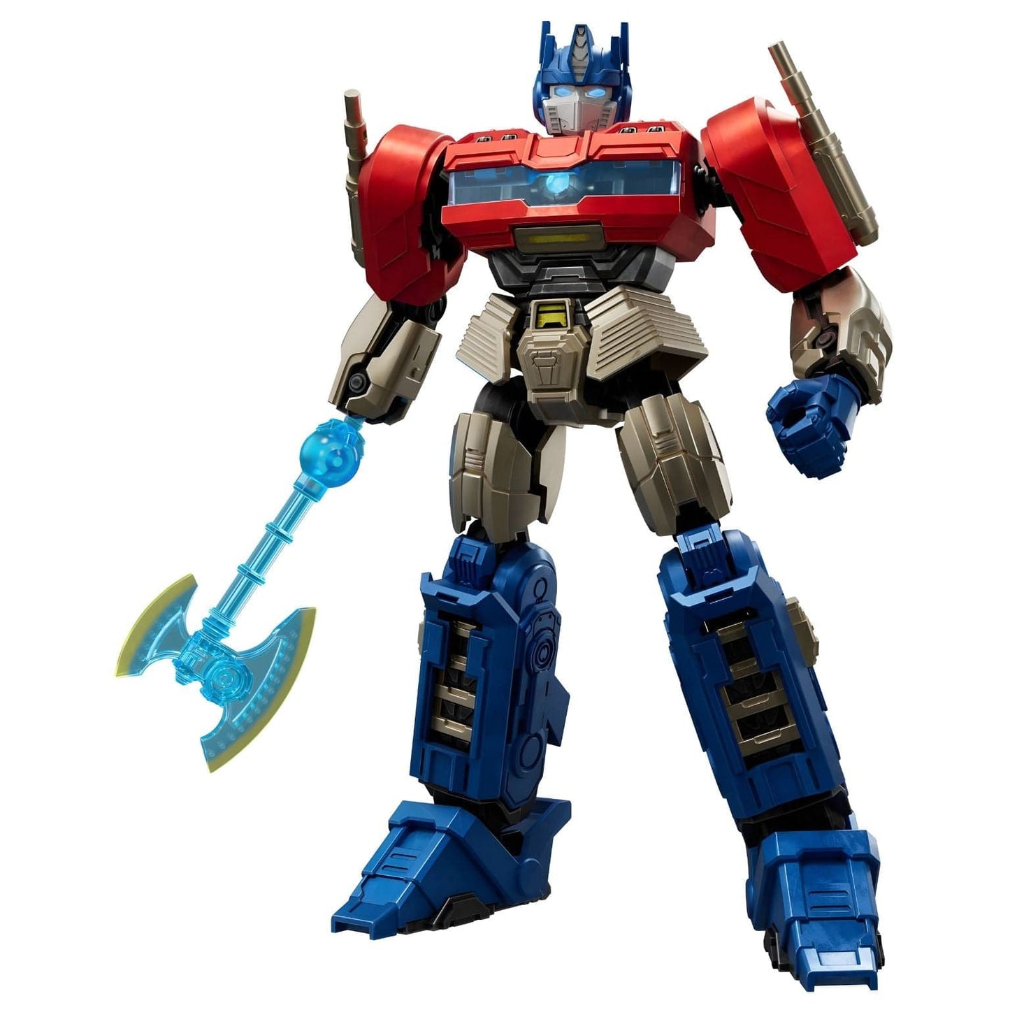 Kit Blokees Transformers One  Optimus Prime figura de montar vermelha e azul com acessório de batalha
