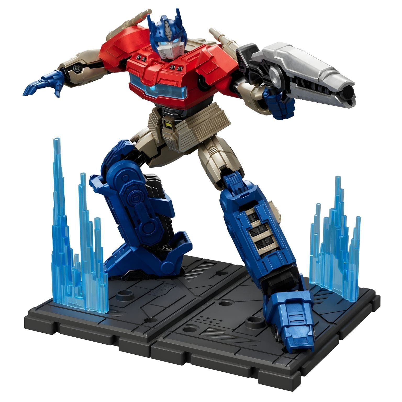 Kit Blokees Transformers One Optimus Prime figura de montar vermelha e azul com acessório de batalha