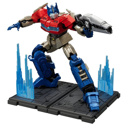 Kit Blokees Transformers One Optimus Prime figura de montar vermelha e azul com acessório de batalha