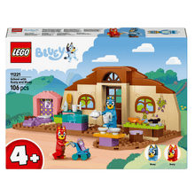 LEGO Bluey Escola com Rusty e Bluey em cenário de sala de aula