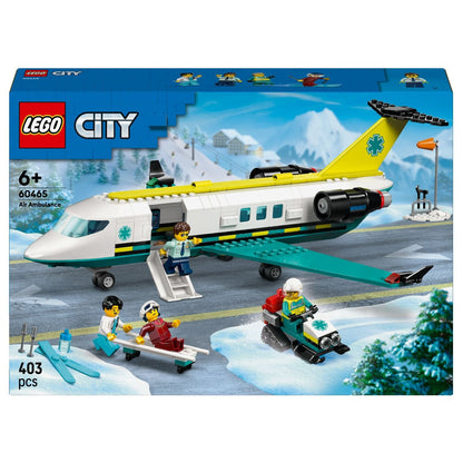 Caixa do Lego City Ambulância Aérea de Emergência com avião branco e amarelo