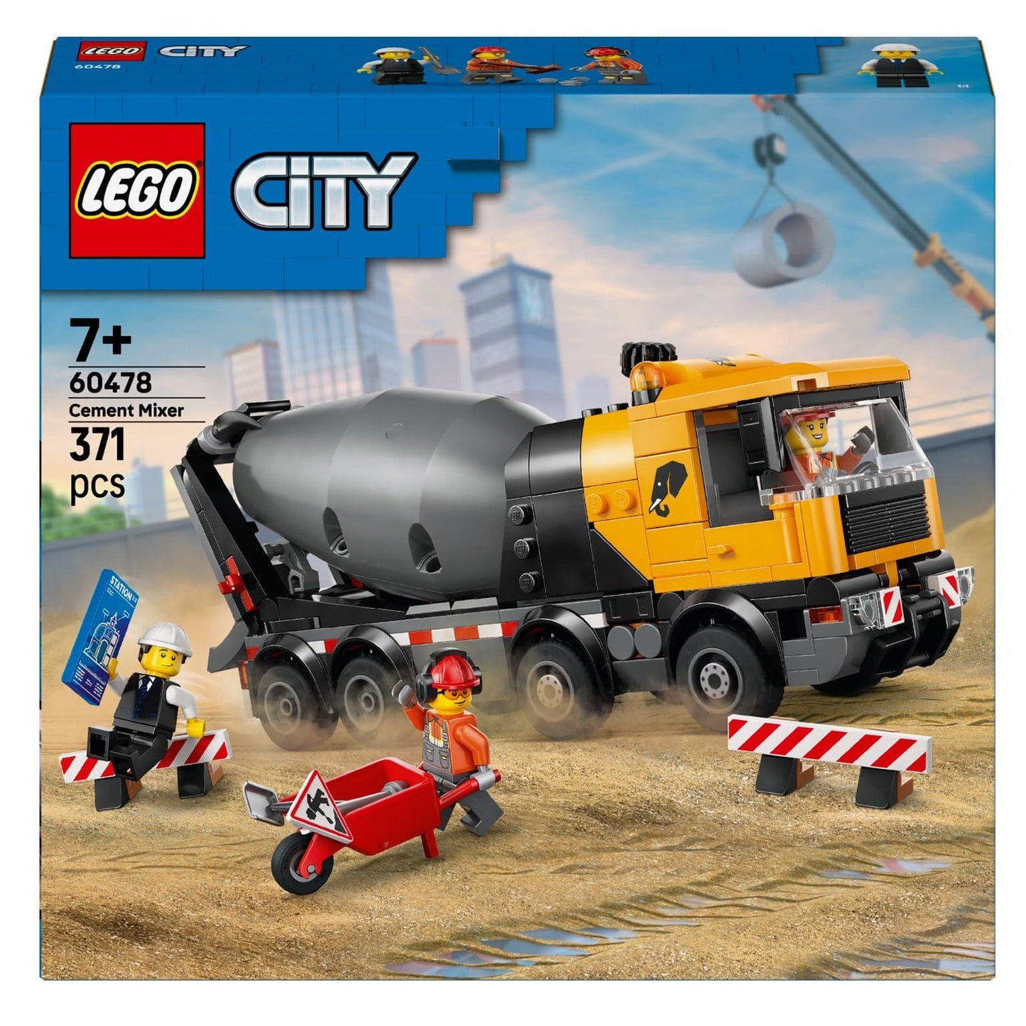Lego City Camião com Betoneira com minifiguras e barreiras de obra