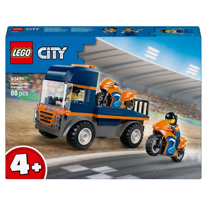 Lego City Camião de Transporte de Motas: caixa do set com camião azul e laranja e duas motas