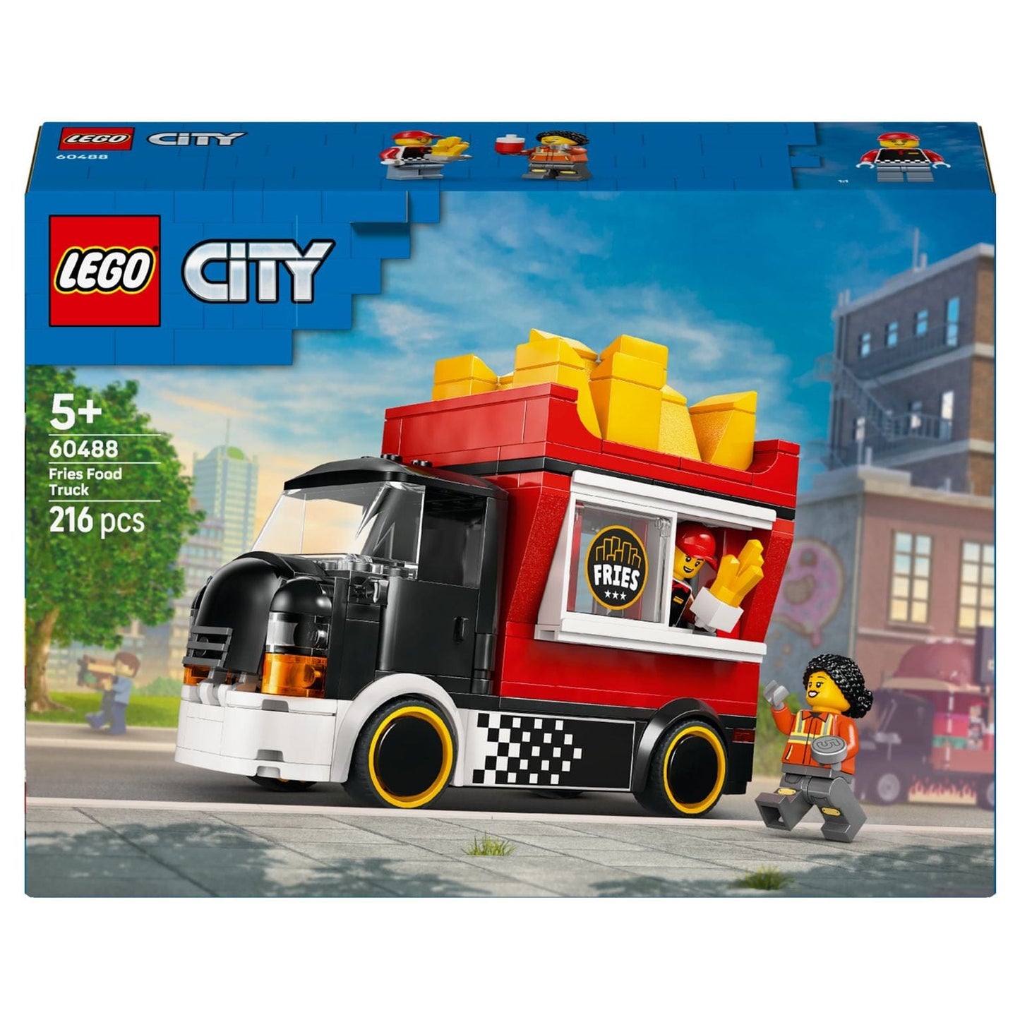 Lego City Carrinha de Fritos camião de comida vermelho com batatas fritas no topo e minifiguras