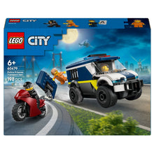 Lego City carrinha de transporte de prisioneiros da polícia com mota e minifiguras em perseguição