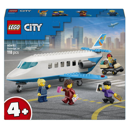Caixa do Lego City Jato de Passageiros com o avião branco e azul e minifiguras