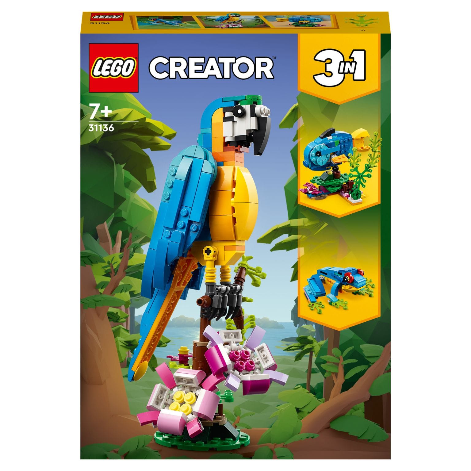 LEGO Creator 3em1 Papagaio Exótico 31136 em ramo tropical